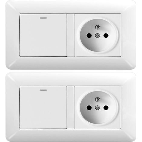 2 pièces Double Module Interrupteur + Prise 2P+T – Installation Facile pour Rénovation, Pose Horizontale ou Verticale, Blanc (1/4)