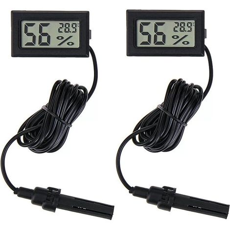 Thermomètre Hygromètre Numérique Mini avec Sonde 1,5m, 2 Pack Capteur Précision pour Intérieur, Extérieur, Serre, Incubateur, Aquarium, Terrarium, Cave, Bureau, Chambre, Cuisine, Reptile (1/5)