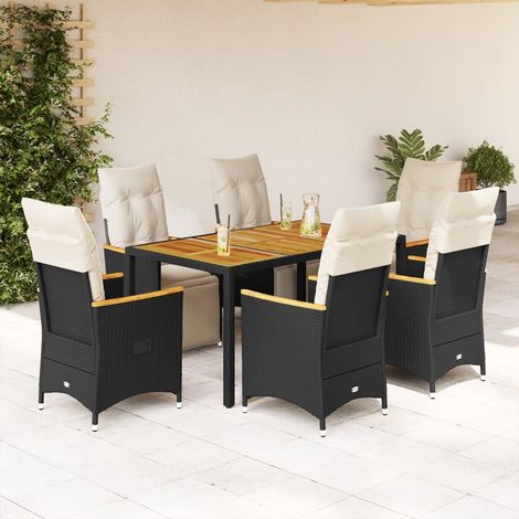 Set de mesa y sillas de jardín 7 pzas y cojines ratán PE negro vidaXL (1/5)