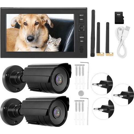 Jeffergarden 7 pouces LCD sans fil 4CH système de surveillance de sécurité affichage + caméra 2 pièces caméras IR carte mémoire ue-DOU