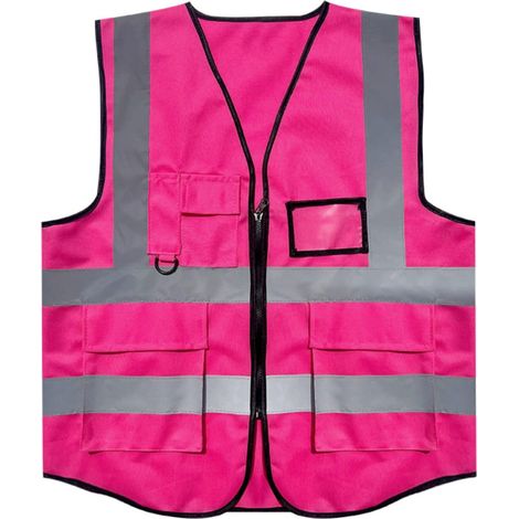 Pink XL Safety Vest with Pockets and Zip, Net Vest High Visibility Reflective Jacket for Women Adults, Hi viz Vest with Zipper (1/5)