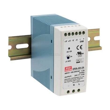 Mean Well DRA-60-12 Alimentatore per guida DIN 12 V/DC 5 A 60 W Num. uscite:1 x Contenuto 1 pz.
