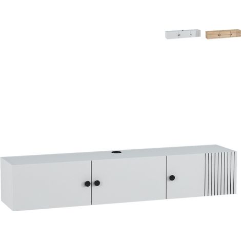 Mobile TV sospeso in legno bianco design moderno 150x32x28cm Leo - Bianco