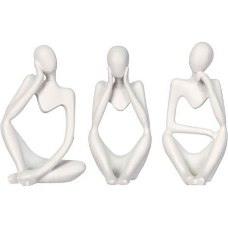 Résine Mini Penseur Sculpture Ornements Ensemble pour Maison Salon Bureau 3 Pcs (Blanc) (1/5)