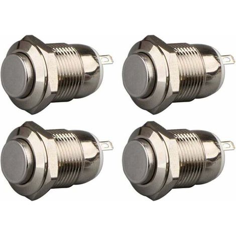 Ulisem 4pcs 12mm 3A 12V/24V/125V/250V AC Autobloquant Interrupteur Bouton Poussoir Étanche en Acier Inoxydable on Off Bouton-Poussoir Interrupteur(Tête Haute)