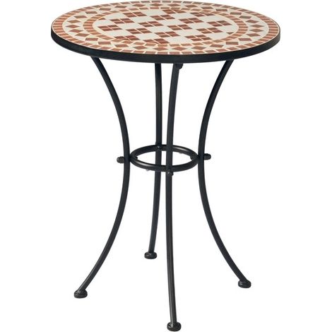 Tavolo bar e Giardino in Ferro Antiruggine con Piano in Mosaico di Ceramica Tavolo per Esterni Rotondo 60 Centimetri (1/3)