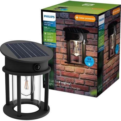 Geri Applique solaire murale extérieur, Ampoule solaire remplaçable, Détecteur de mouvement, 2700K, Noir (1/5)