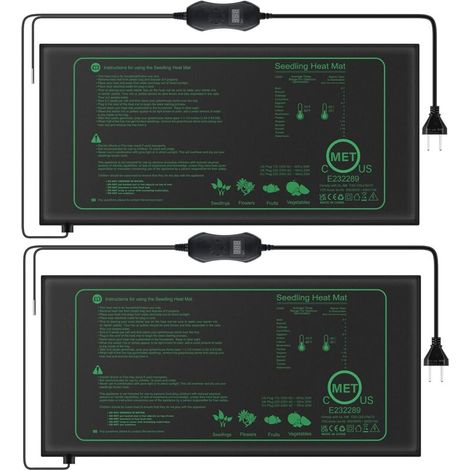 Lot de 2 Tapis chauffant pour plantes avec thermostat pour semis, animaux domestiques et reptiles,Tapis chauffant de 50 W pour la germination et la régulation de la température, sûr et durable
