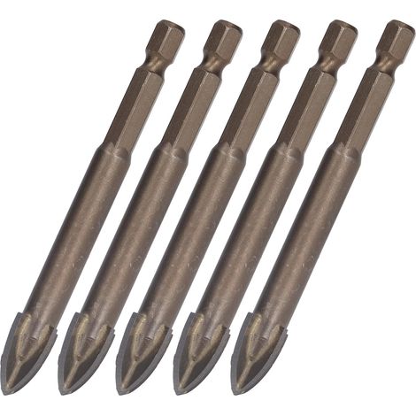 5-teiliges Kreuzbohrer-Set, 1/4 Zoll Sechskantschaft, für Fliesen, Glas, Keramik und Beton, Lochöffner aus Hartmetall, 12 mm (1/5)