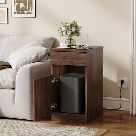 Mueble de noche con carga USB y enchufe, MDF nogal OKMYHOME (1/5)
