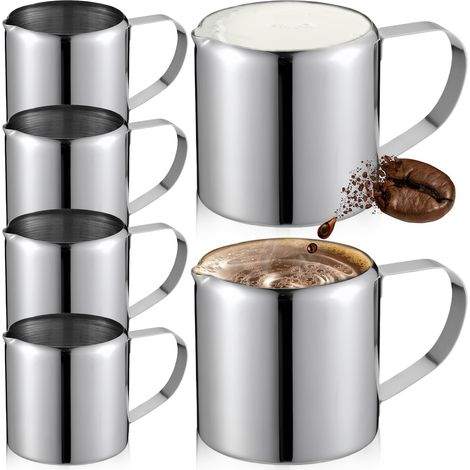 Lot de 6 pots à lait en acier inoxydable de 90 ml - Petit pot à expresso - Pour mousseur à lait, machine à café, cappuccino macchiato (1/5)