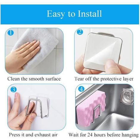 4 Pièces Porte Eponge Evier Cuisine,Range Eponge Evier en Acier Inoxydable,Porte Eponge Adhesif,Support Eponge Evier Cuisine,yd (1/4)