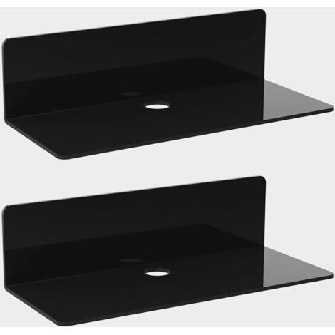 2PCS Étagère Murale Flottante en Acrylique, 23 9.5cm, Etagere Adhésive sans Percer avec 4 Clips Câble, Petite Étagère pour Bureau, Salle de Bain, Cuisine, Chambre à Coucher, Noir (1/5)