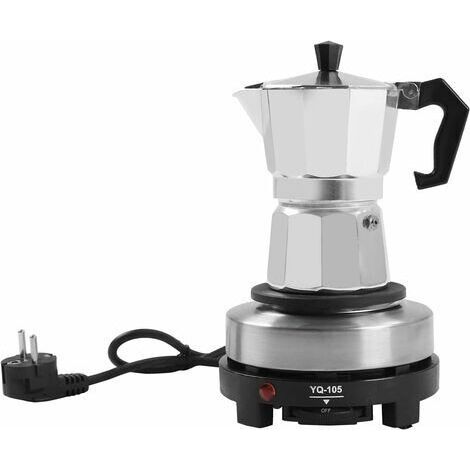 Espressomaschine für den Tisch mit elektrischer Warmhalteplatte. Espressomaschine für Induktionskochfelder. Espressokanne aus Edelstahl für Herdplatten, Moka-Kanne, 3 Tassen Fassungsvermögen. (1/5)