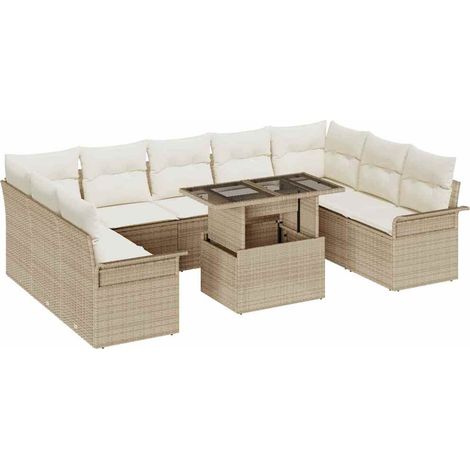 Maison Exclusive - Conjunto de sofá de jardín 10 uds. Beige Polir (1/5)
