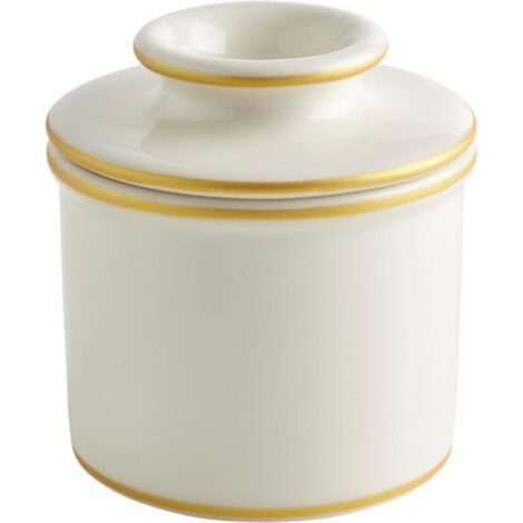 Pichet en faïence, comptoir Français beurrier en céramique pour beurre à tartiner, blanc avec bordure dorée (1/5)