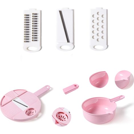 Couteau Multifonction 12 en 1 pour Légumes, Râpe à Pommes de Terre et Radis Rose pour Cuisine (1/5)