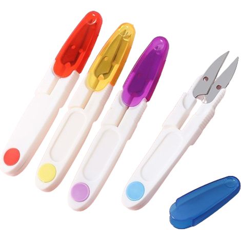 Ciseaux à coudre, lot de 4, coupe-fils en forme de U avec capuchon de sécurité en plastique, ciseaux à point de croix, découseur pour couture et broderie. (1/5)