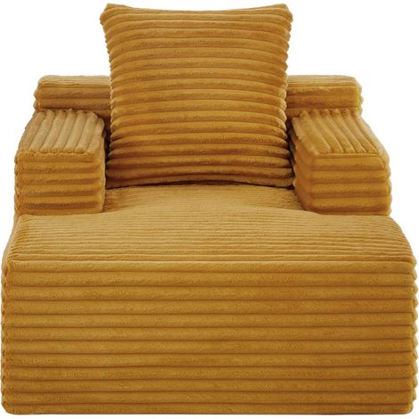 Chaise longue une place large en velours côtelé, mousse haute densité et ressorts ensachés. Sans assemblage, gain de place, charge max 80 kg, pour salon et chambre. (1/5)