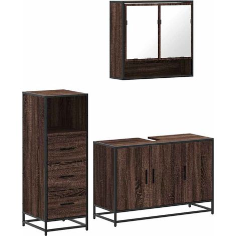 Maison Exclusive - 3-tlg. Badmöbel-Set Braun Eichen-Optik Holzwer