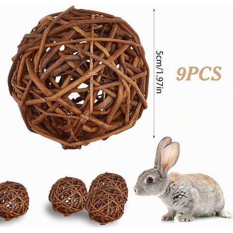 Rabbit Toy, Small Animal Chew Toys, Natural Hamster Ball, Chew Balls for Rabbits, Guinea Pigs, Chinchillas, Hamsters, Mice, Parrots (5cm) (1/4)