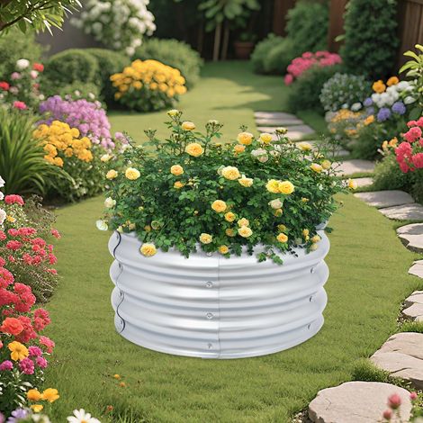 Rundes Hochbeet-Set, verzinktes Blech-Blumenbeet für Terrasse Garten, Pflanzkübel für Gemüseanbau