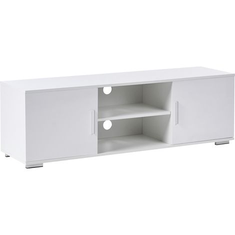 Mueble TV moderno con puertas gestión de cables patas de metal MDF blanco Chilliwack