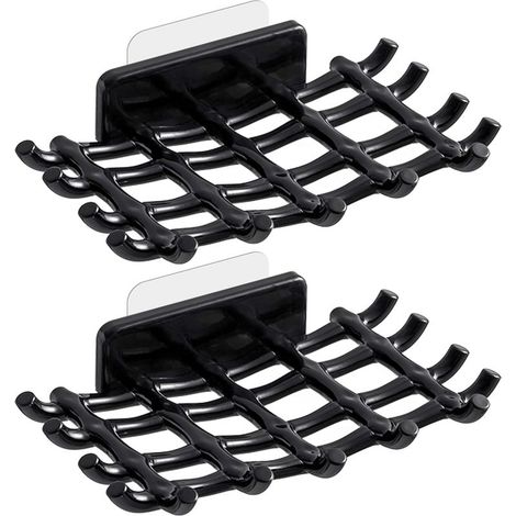 Porte-savon en maille noire (lot de 2) Porte-savon mural sans perçage Boîte de rangement pour salle de bain Étagère à séchage rapide (1/5)