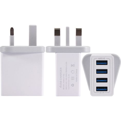 Chargeur 4 ports USB, chargeur rapide QC3.0 pour téléphone, idéal pour les voyages (100-240 V). (1/5)