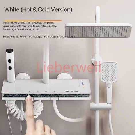 ranzai Grey Complete Shower Set with Piano Buttons and Ambient Light, Digital Display, Rain Shower and Handheld Shower Head, Brass, Adjustable Height (1/5)