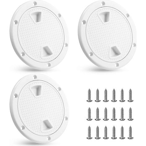 Lot de 3 trappes de pont blanches circulaires antidérapantes, trappe d'inspection amovible de 10 cm (4 pouces) avec vis, pièces détachées pour bateaux (1/5)