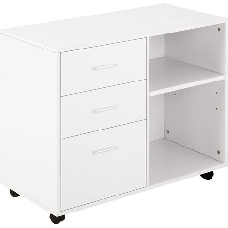 Mobile 3 Cassetti 2 Ripiani 80x40x65 cm con Ruote in Truciolare Bianco (1/5)