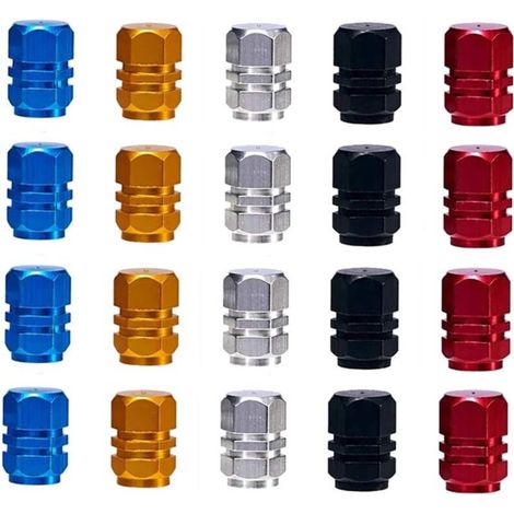 Bouchons de Valve,Bouchons de Soupape 40 Pack Anti-poussière Capuchons de Poussièree Alliage d'aluminium de Pneu pour Moto Voiture Vélo -Argent、 Rouge 、Bleu、 Noir (1/4)