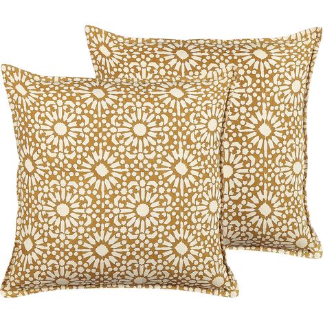 Dekokissen 2er Set CEIBA Baumwolle 45 x 45 cm Beige Geometrisches Muster