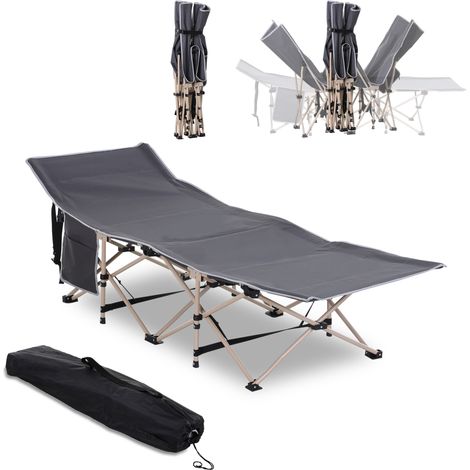 Lit de camp pliant, résistant aux intempéries, avec sac de transport, 190 x 68 x 52 cm, gris