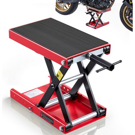 Cric de Moto à Ciseaux, Pont Élevateur Portable Charge 499 kg Plage de Levage de 9,5 à 34 cm, pour Entretien Motocross, Lève Moto en Acier avec Plateau Large et Goupille de Verrouillage (1/5)