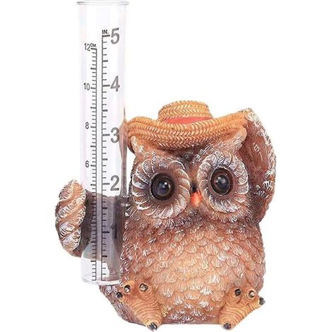 Statue de jardin en résine résistante et imperméable, ornée d'un hibou mignon et d'un pluviomètre (2024). Idéale pour l'extérieur. (1/5)