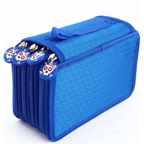 Étui crayons 72 couleurs ZJchao, grand rangement multicouche, pochette stylos bleue, capacité élevée (1/5)