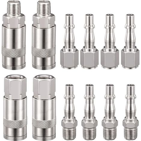 Lot de 12 raccords de tuyau d'air 6,35 mm BSP pour compresseur d'air et kit de raccords mâles femelles (1/5)