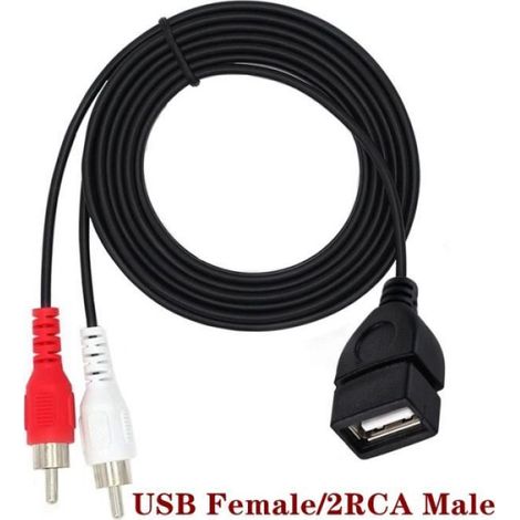 Câble USB A Mâle vers RCA - Adaptateur Audio Vidéo - Compatible Ordinateur et Équipement AV - 0.2 m - Noir