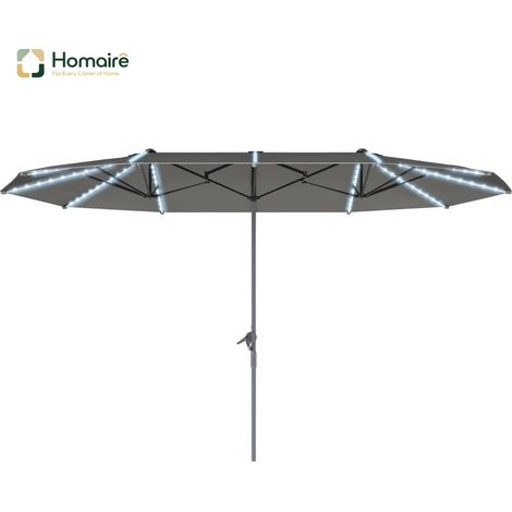 HOMAIRE Doppelsonnenschirm mit Solar LED-Lichtern Aluminium UV 50+ windfest für Strand Balkon Garten Dunkelgrau