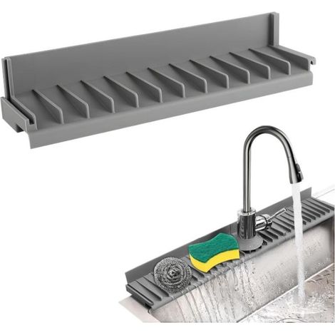 Tapis Égouttoir Évier Cuisine Tapis Egouttoir Tapis de Robinet en Silicone, Tapis Vaisselle Antidérapant en Silicone avec Bord Relevé et Drainage Incliné.