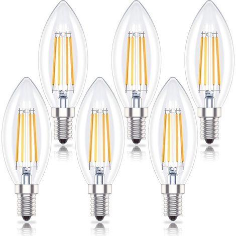 Lot de 6 Ampoules LED E14 en forme de Bougie à intensité variable, 4W (remplace 40W) Blanc Chaud 2700K,Dimmable (1/5)