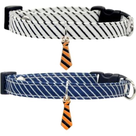 Set de 2 Colliers à Cravate pour Chien/Chat, Collier Réglable pour Animal de Compagnie avec Fermeture de Sécurité, Décor à Rayures, 20-30cm (1/5)
