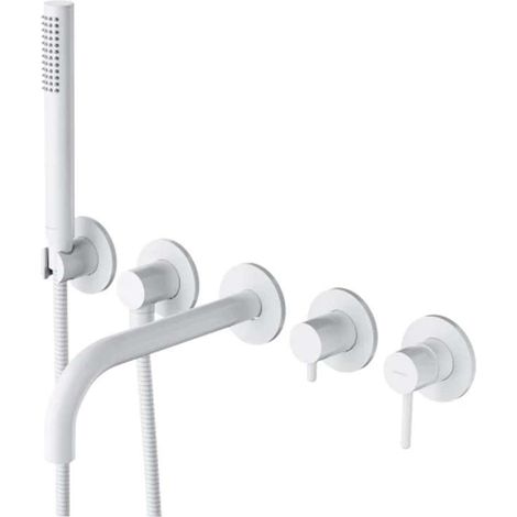 OMNIRES Y - Mitigeur de baignoire encastré, montage 5 trous, avec corps d'encastrement, avec accessoires, blanc mat Y1237-1WM (1/2)