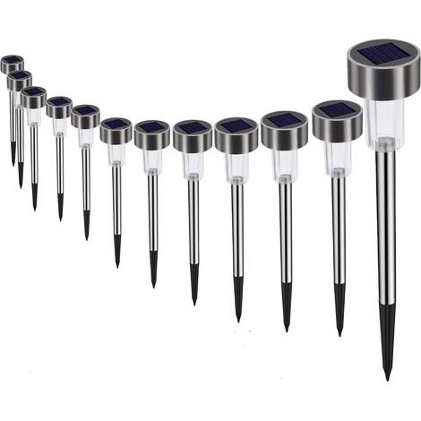 Ensemble de lampes solaires d'extérieur pour jardin, 12 LED, en acier inoxydable, étanches, pour pelouses et allées (lumières colorées) (1/5)