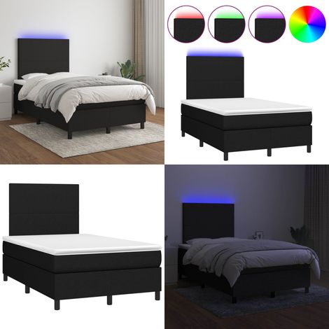 Cama box spring con colchón LED tela negro 120x200 cm - Cama box spring - Colchón LED