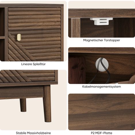 Meuble TV 110 cm, support télévision Mid-Century pour écrans 32/45 pouces, console média avec rangements, table de salon et chambre, noyer (1/5)