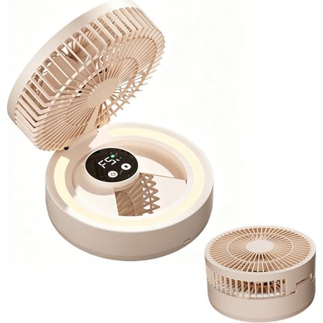 Ventilateur pliant 2 en 1 avec miroir lumineux - Ventilateur Pliable 5 Vitesses - Minuterie - Pour Bureau/Chambre/Voyage - Rose (1/5)