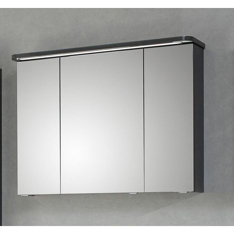 Badmöbel Spiegelschrank mit Korpus in Quarzgrau lackiert FES-4005-66 inkl. Steckdose, LED & Soft-Close - B/H/T: 90/72,2/17cm (1/2)